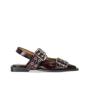 Ganni Burgundy Slingback Ballet Flat Shoe With Buckles - NWT